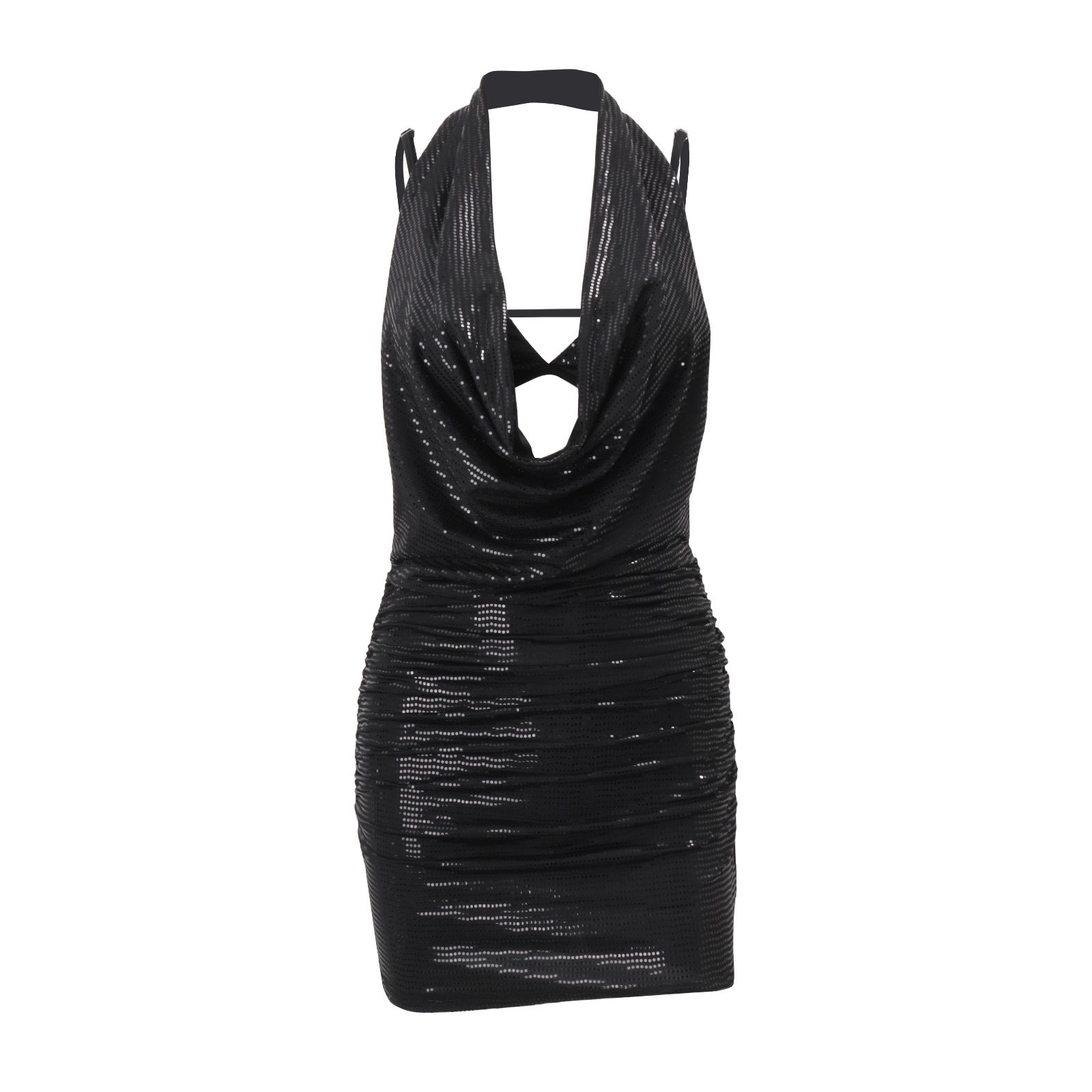 Autumn Sexy Swing Collar Sequined Inner Suspender Halter Skirt Set for Women