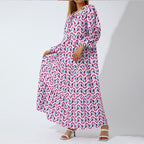 Women's fashionable street picnic bubble sleeve layered elegant party MIDI dress