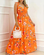 Farhan Floral Strapless Smocked Maxi Dress Rust