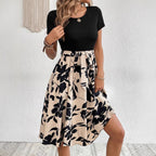 Laura Aesthetic Women's a Line Dress with Floral Skirt and Waist Belt Premium Wardrobe Essential