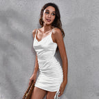 Steady Love Textured Satin Slip Dress White