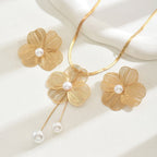 3 Piece Flower Pearl Earrings & Necklace Set