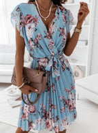 Teodora Luxe Women's Floral Dress with Ruffle Hems Premium Wardrobe Essential