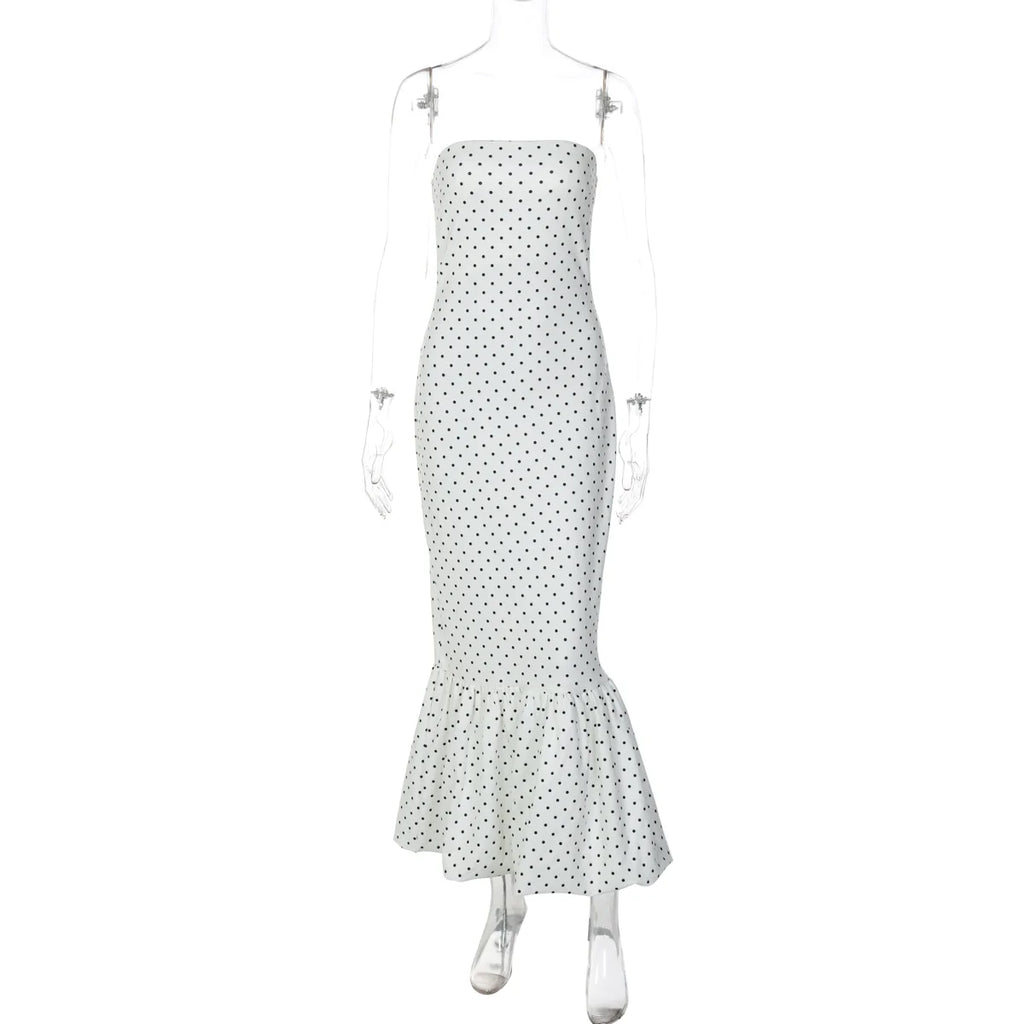 Azaria Polka Dot Strapless Midi Dress