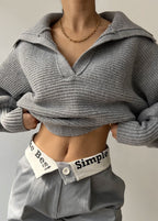 Minimalist Ribbed CollaRed Knit Sweater