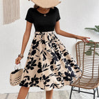 Laura Aesthetic Women's a Line Dress with Floral Skirt and Waist Belt Premium Wardrobe Essential