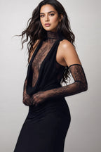 Lazze Black plunge Cowl Neck Maxi Dress