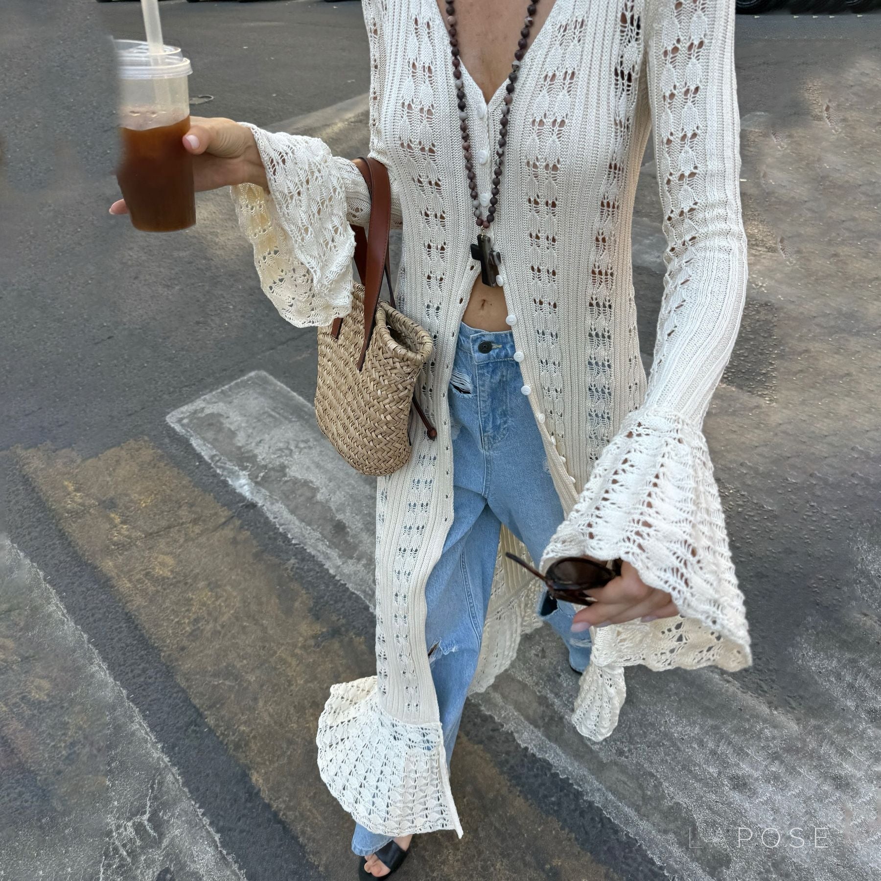 Aiden Crochet Long Cardigan
