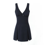 Kaliah Deep V-Neck Bow Mini Dress