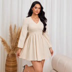 All Matching Elegant Dress Elastic WaistbSlimming V neck Dress