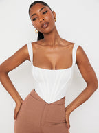 Fishbone Square Neck Cropped Navel Outer Sling Top