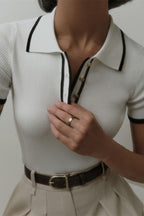 Slim Short-sleeved Lapel Top