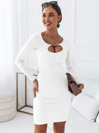 Penélope Exclusive Women's Bodycon Dress with Deep Neckline and Long Sleeves Everyday Luxe Edit