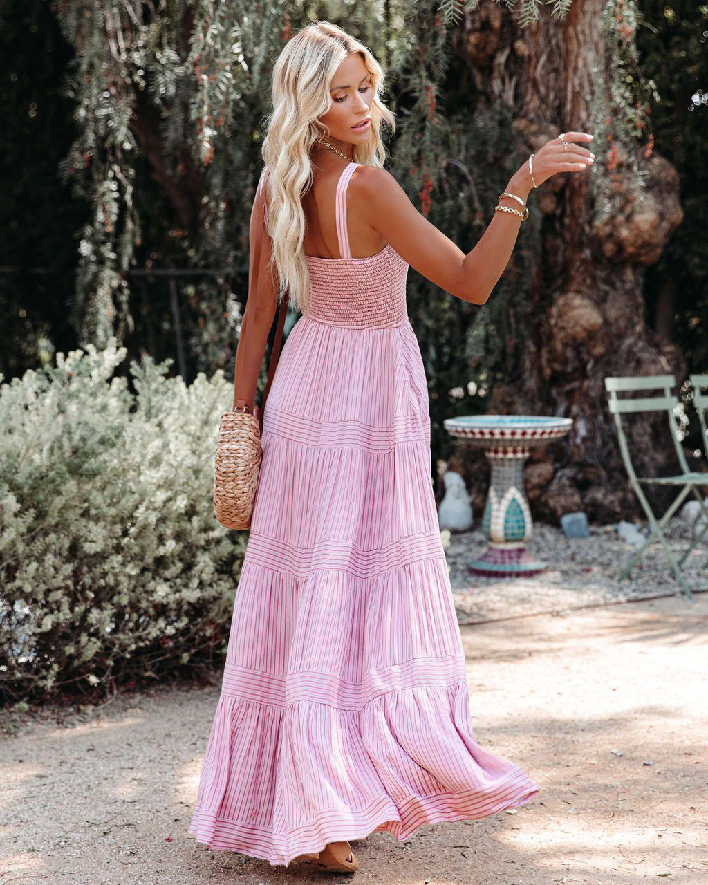 Sunshower Cotton Tiered Maxi Dress Dusty Rose