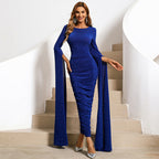 Neck Super Long Sleeve Hepburn Elegant Sheath Elegant Socialite Fishtail Evening Dress for