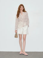 Striped V-Neck Long Sleeve Sweatshirt