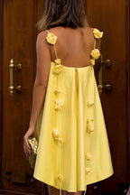Women's new suspender satin dress INS casual loose vacation elegant yellow rose dress