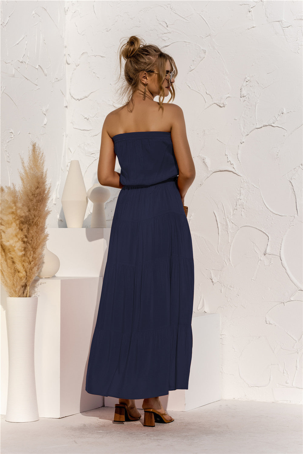 Free Falling Strapless Tiered Maxi Dress Deep Navy