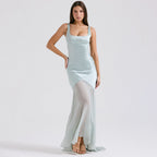High Grade Satin Chiffon Splicing Sling Sheath Forged Surface Dress Slim Fit Elegant Mop Dress