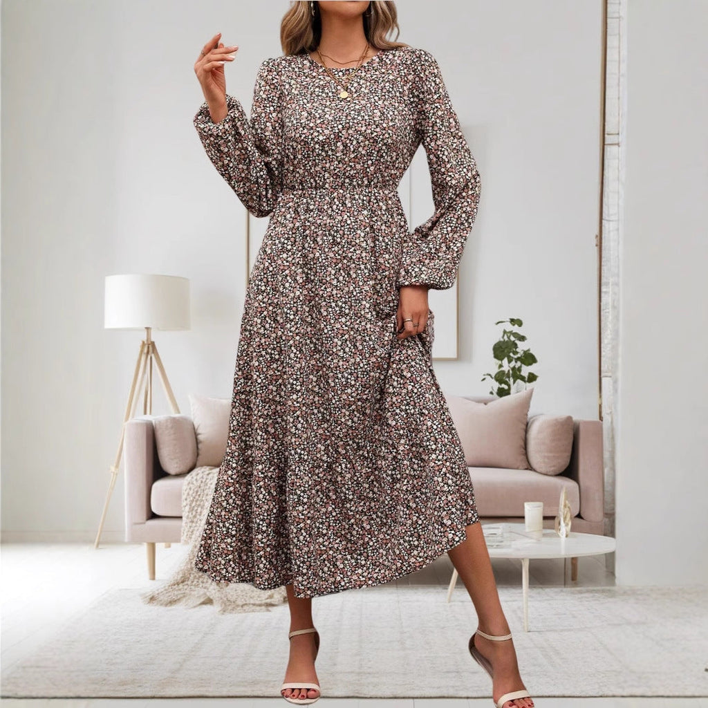 Luisa Chic Women's Floral Print Midi Dress with Long Sleeves Silhouette Collection