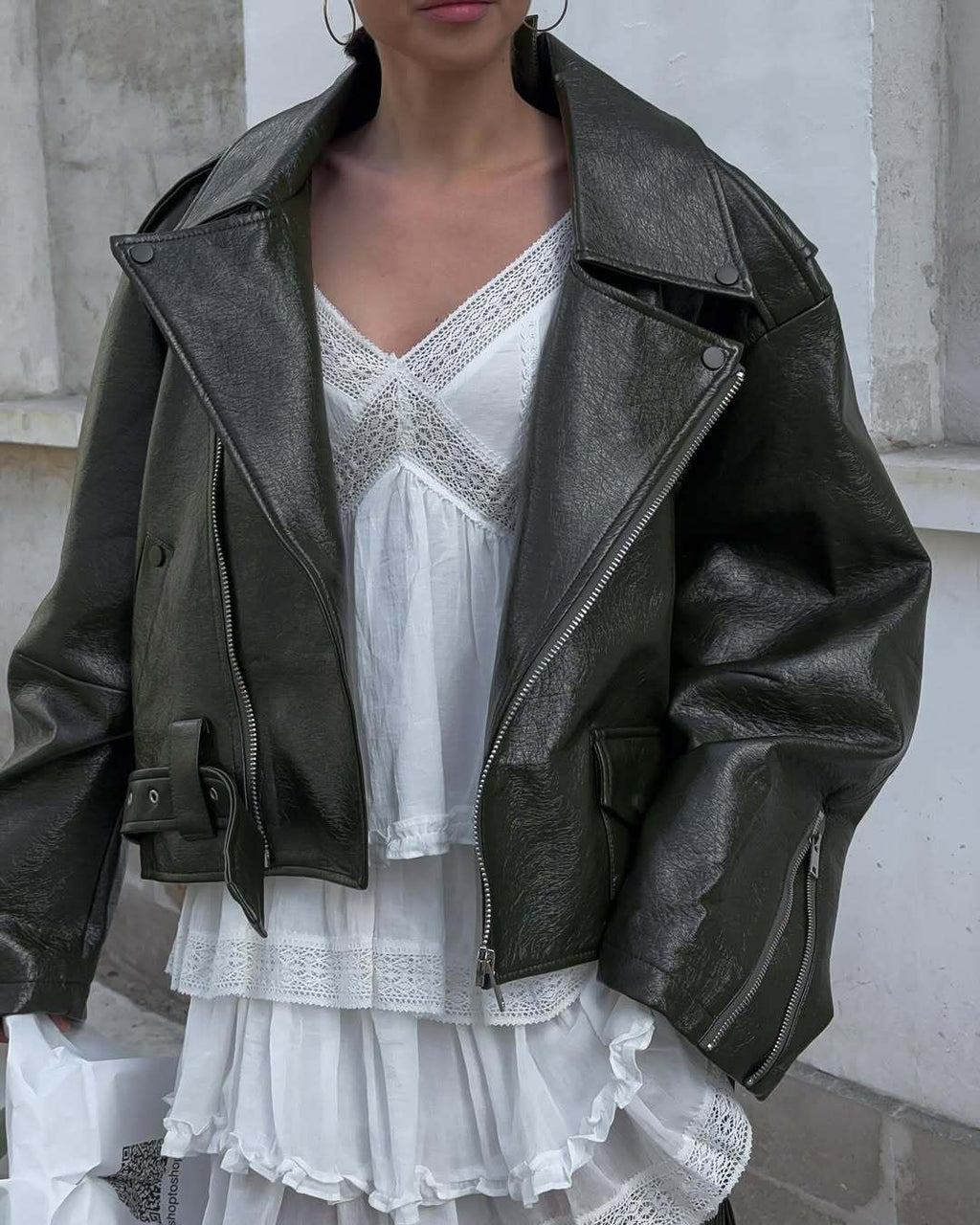 Kamia Green Faux Leather Biker Jacket