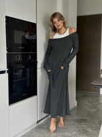 Long Sleeve Stitching Faux Two Piece Vest Dress