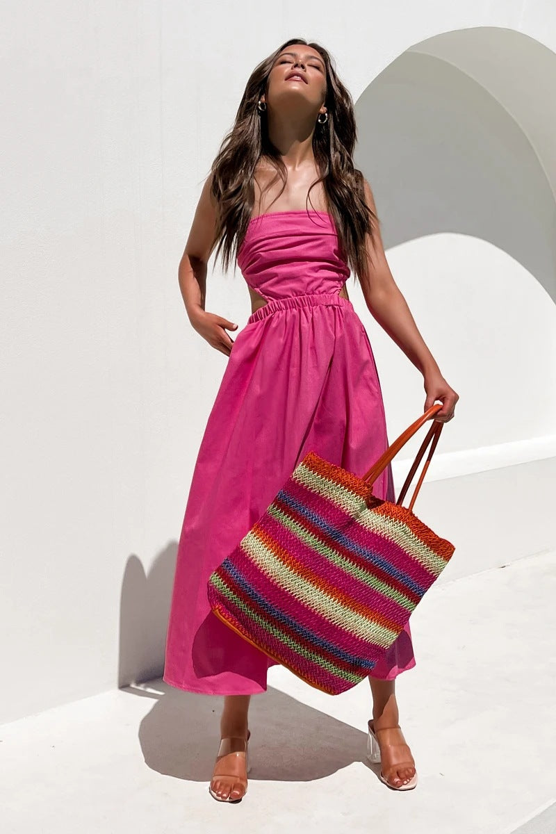Head Over Heels Strapless Satin Maxi Dress Pink