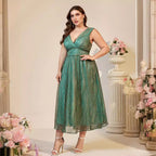 Plus Size Deep V Plunge Girdle Suspender Maxi Dress Elegant Dress