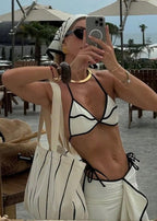 Tivara - Three-Piece Contrast Trim Bikini & Maxi Skirt Set