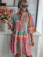 Hannah Effortless Bohemian Dress with Ethnic Print Premium Wardrobe Essential