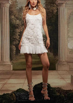 Camilla - Floral Appliqué Ruffle Mini Dress