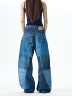 Patchwork Wide Leg Denim Jeans
