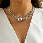 Bold Bead Pendant Choker Layered Necklace
