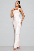 Maba White 3D Floral Maxi Dress