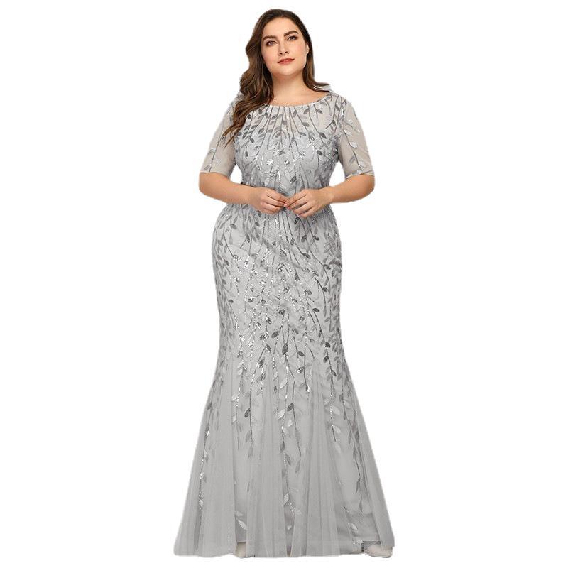 Plus Size Evening Dress Version Sequin Mesh Fishtail Slim Fit