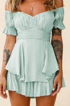 Mahoney Smocked Ruffle Mini Dress Pistachio