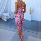 Spring and summer new sling fishtail print dress INS casual backless zipper holiday party women's dress