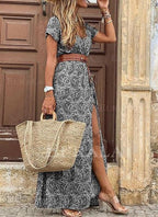 Zahira Exclusive Women's Floral Maxi Dress with High Side Slit Evening Wear Edit