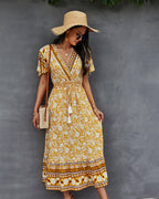 Nadine Floral Smocked Maxi Dress Mustard