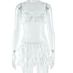 Solid Color Frillies Swing Hip Round Neck Sleeveless Dress
