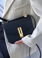 Noir Axis - Structured Black Leather Shoulder Bag