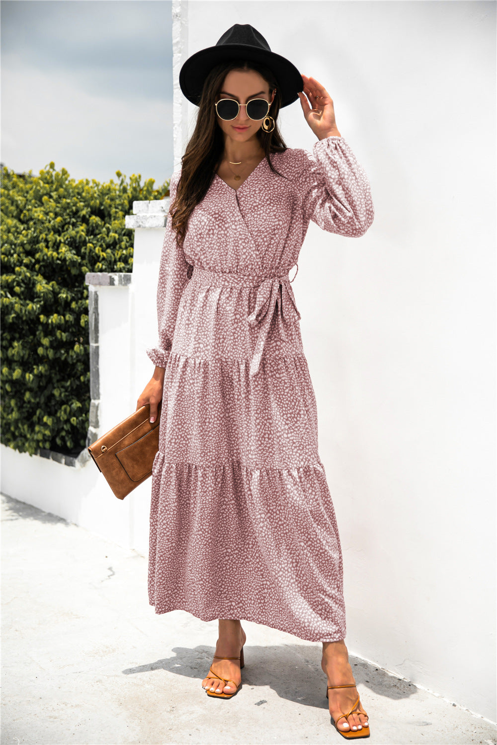 Sanibel Swiss Dot Boho Maxi Dress Marsala