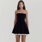 Gold Velvet Tube Top A line Dress Slim Fit Backless Dress Dress