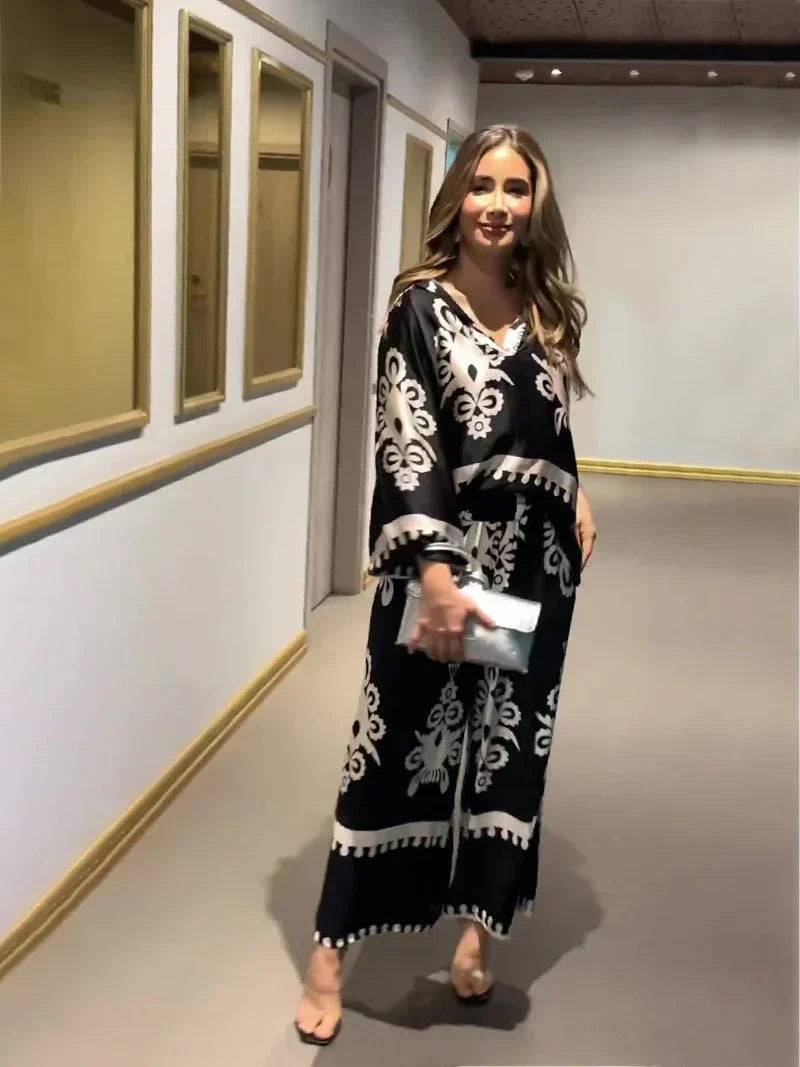 irregular print trousers suite