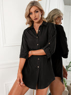 Jeanette Button Down Tunic Top Black