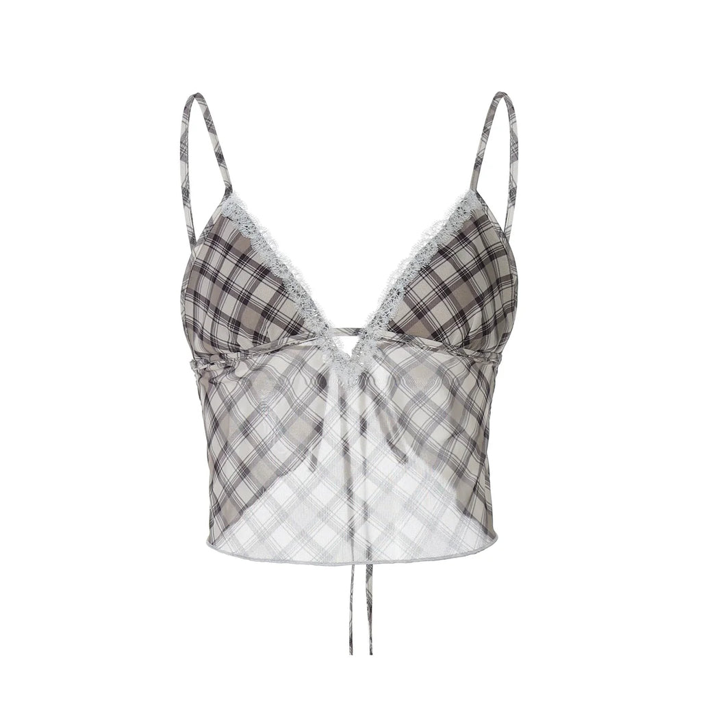 Alize Lace Trim Plaid Skirt Set