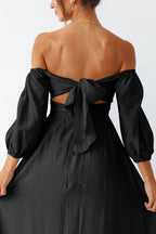 Samantha Puff Sleeve Midi Dress Black