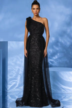 Simona Black Sequined Mesh Maxi Dress