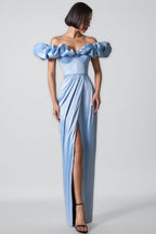 Ardend Off-Shoulder Ruffle Split Maxi Dress