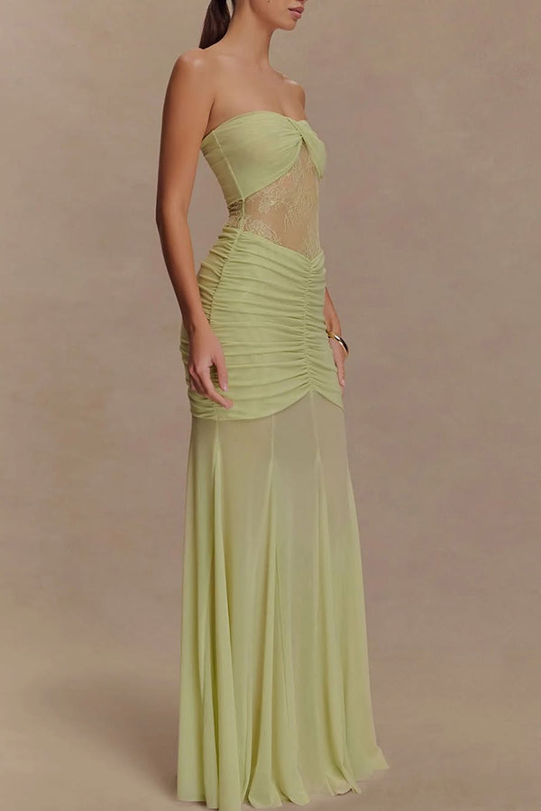 Fashion Lace Splicing Sexy Sleeveless Off-shoulder Slim Maxi Dress